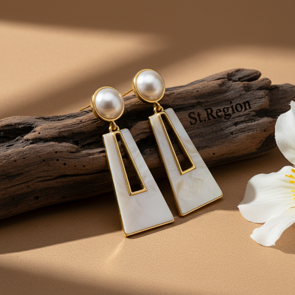 Shell & Pearl 18K Gold-Plated Trapezoid Drop Earrings - Street Region