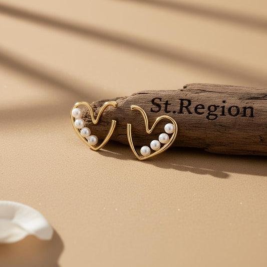 Pearl & 18K Gold-Plated Open Heart Beaded Huggie Earrings