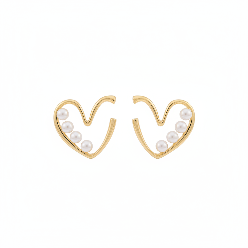 Pearl & 18K Gold-Plated Open Heart Beaded Huggie Earrings - Street Region