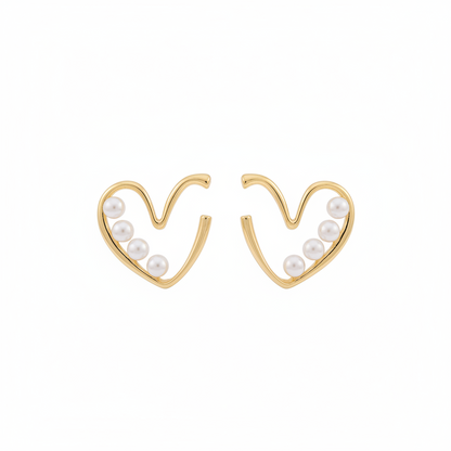 Pearl & 18K Gold-Plated Open Heart Beaded Huggie Earrings - Street Region