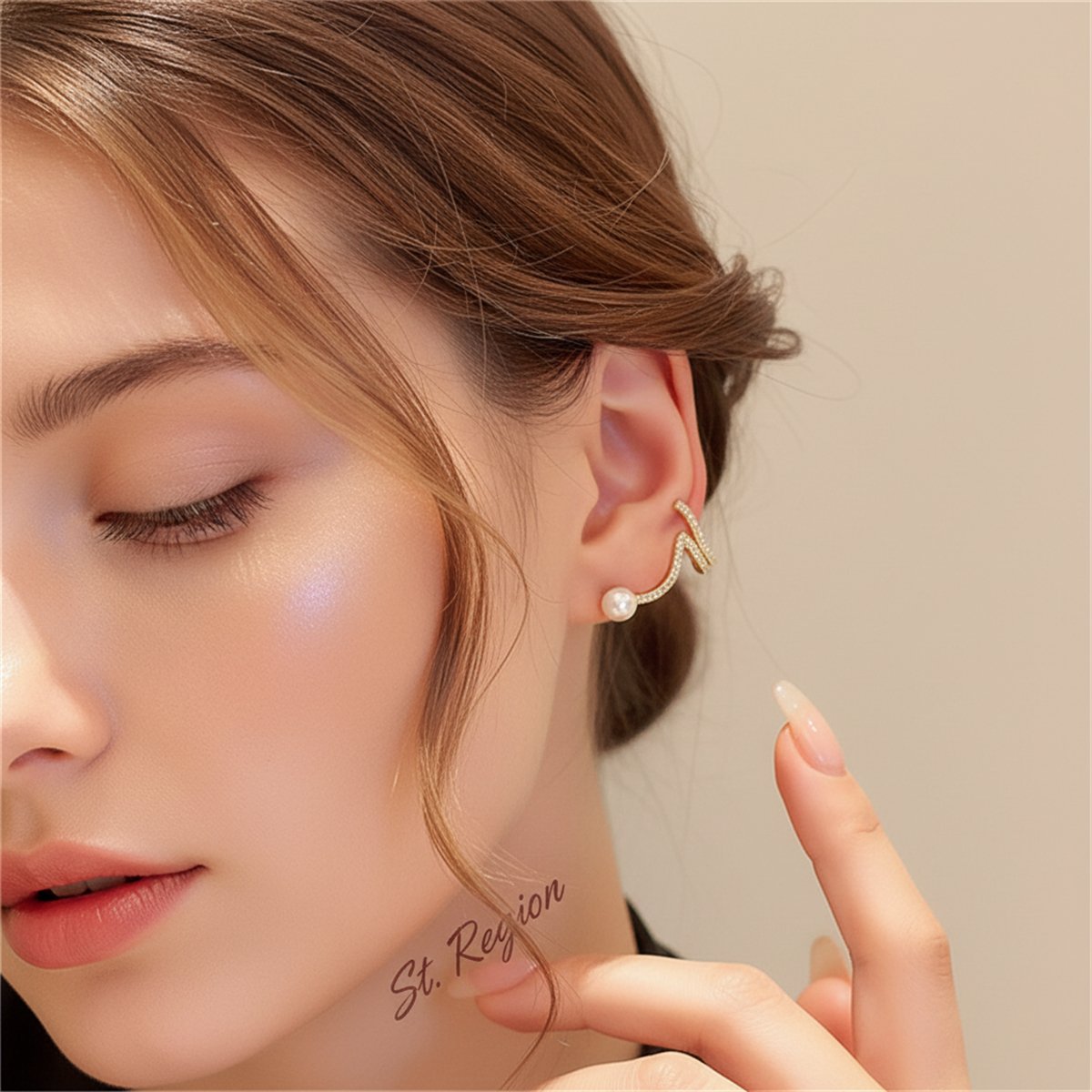 Cubic Zirconia and Pearl 18K Gold-Plated Wave Drop Earrings, everyday style, styled look