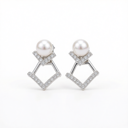 Pearl & Cubic Zirconia Silver-Plated Rhombus Ear Jackets