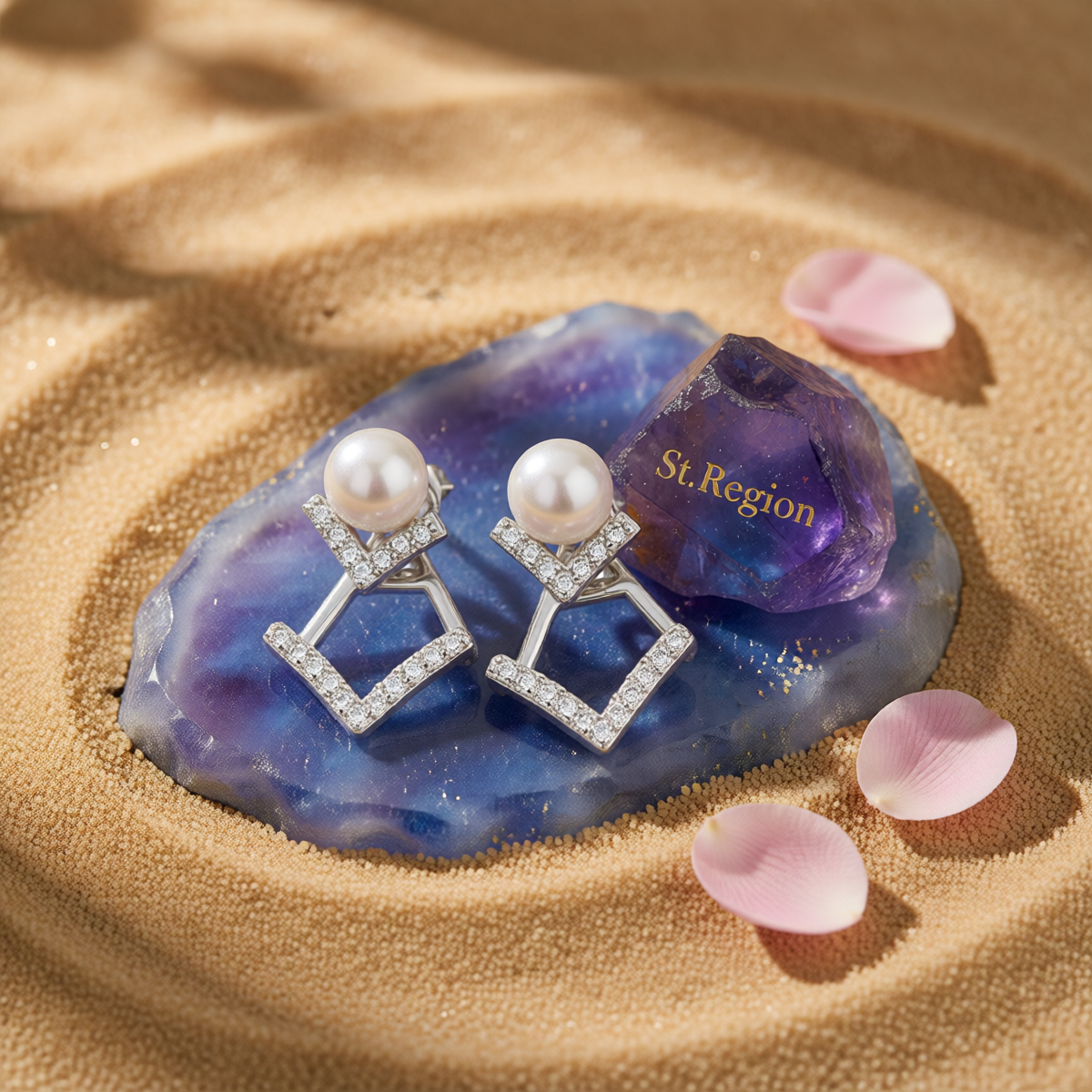 Pearl & Cubic Zirconia Silver-Plated Rhombus Ear Jackets