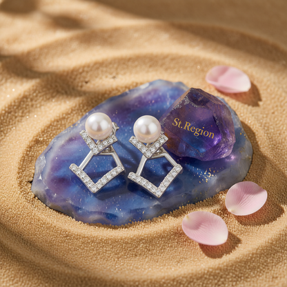 Pearl & Cubic Zirconia Silver-Plated Rhombus Ear Jackets