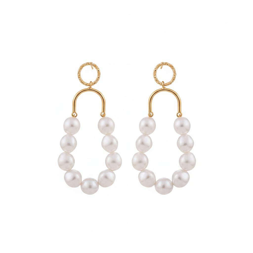 Pearl and 18K Gold-Plated Oval Drop Earrings, gold drop earrings for women, botanical inspired, side view