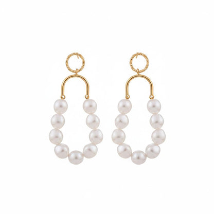 Pearl and 18K Gold-Plated Oval Drop Earrings, gold drop earrings for women, botanical inspired, side view