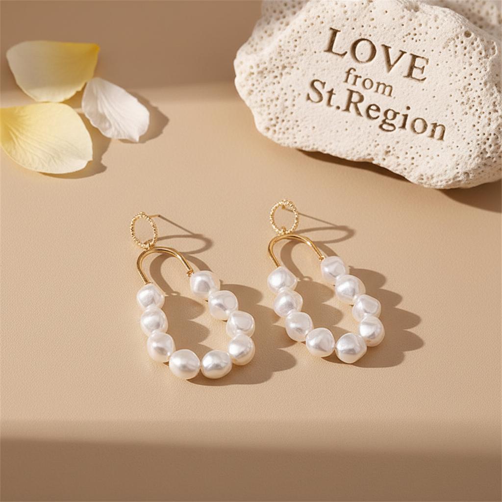 Pearl and 18K Gold-Plated Oval Drop Earrings, gold drop earrings for women, botanical inspired, lifestyle look