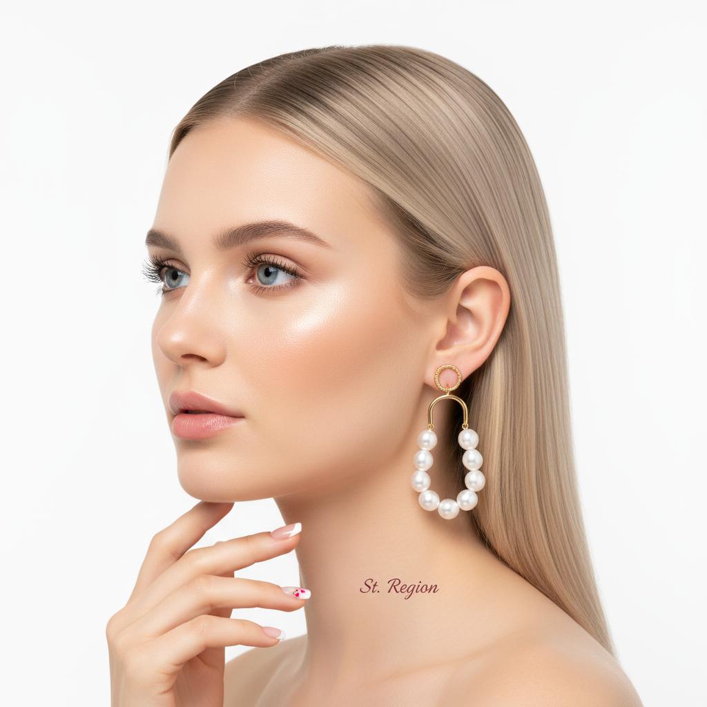 Pearl and 18K Gold-Plated Oval Drop Earrings, gold drop earrings for women, botanical inspired, styled look