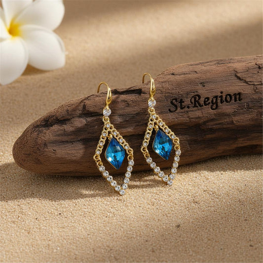 Blue Crystal & Cubic Zirconia Diamond Drop Earrings