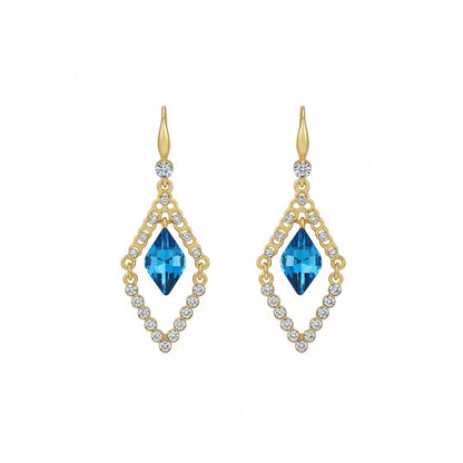 Blue Crystal and Cubic Zirconia Diamond Drop Earrings, drop earrings for women, botanical inspired, side view