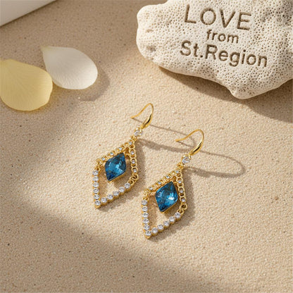 Blue Crystal and Cubic Zirconia Diamond Drop Earrings, drop earrings for women, botanical inspired, lifestyle look