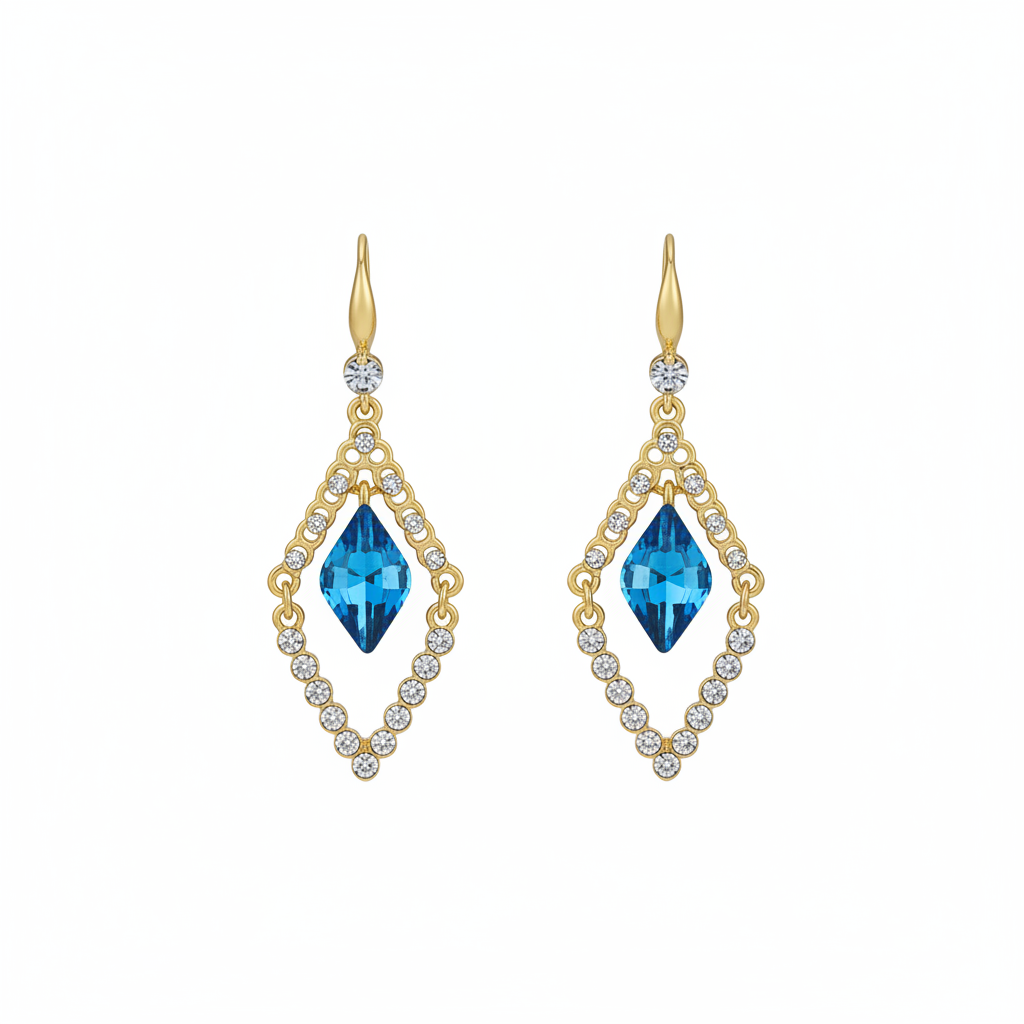 Blue Crystal & Cubic Zirconia Diamond Drop Earrings - Street Region