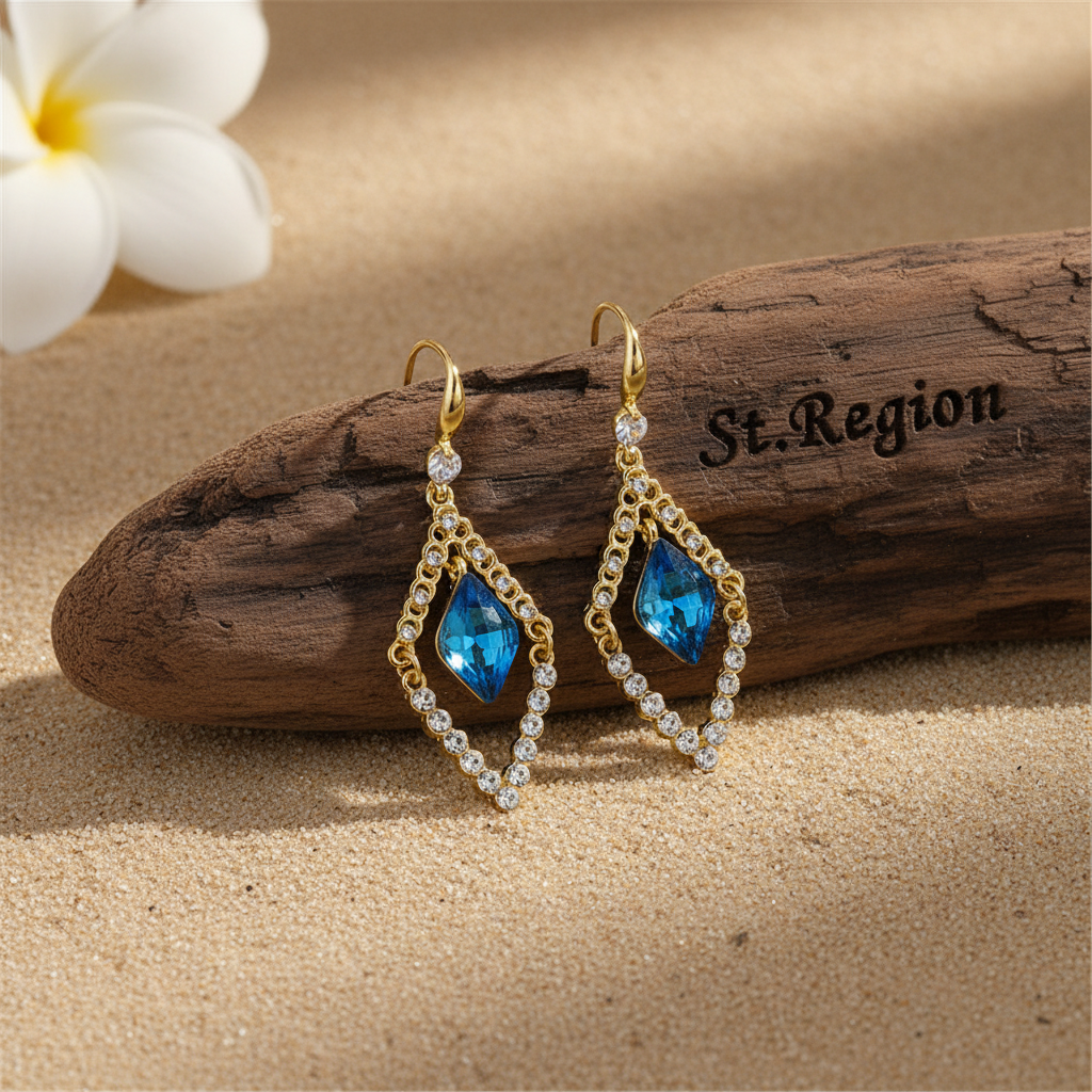 Blue Crystal & Cubic Zirconia Diamond Drop Earrings - Street Region