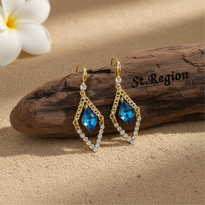 Blue Crystal & Cubic Zirconia Diamond Drop Earrings - Street Region