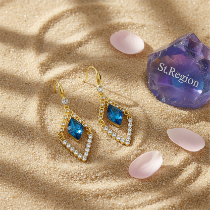 Blue Crystal & Cubic Zirconia Diamond Drop Earrings - Street Region