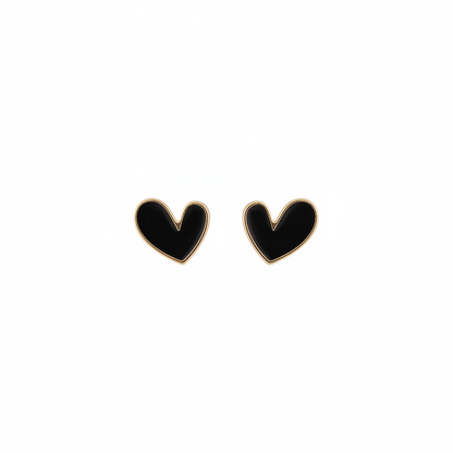 Black Enamel & 18K Gold-Plated Heart Stud Earrings - Street Region
