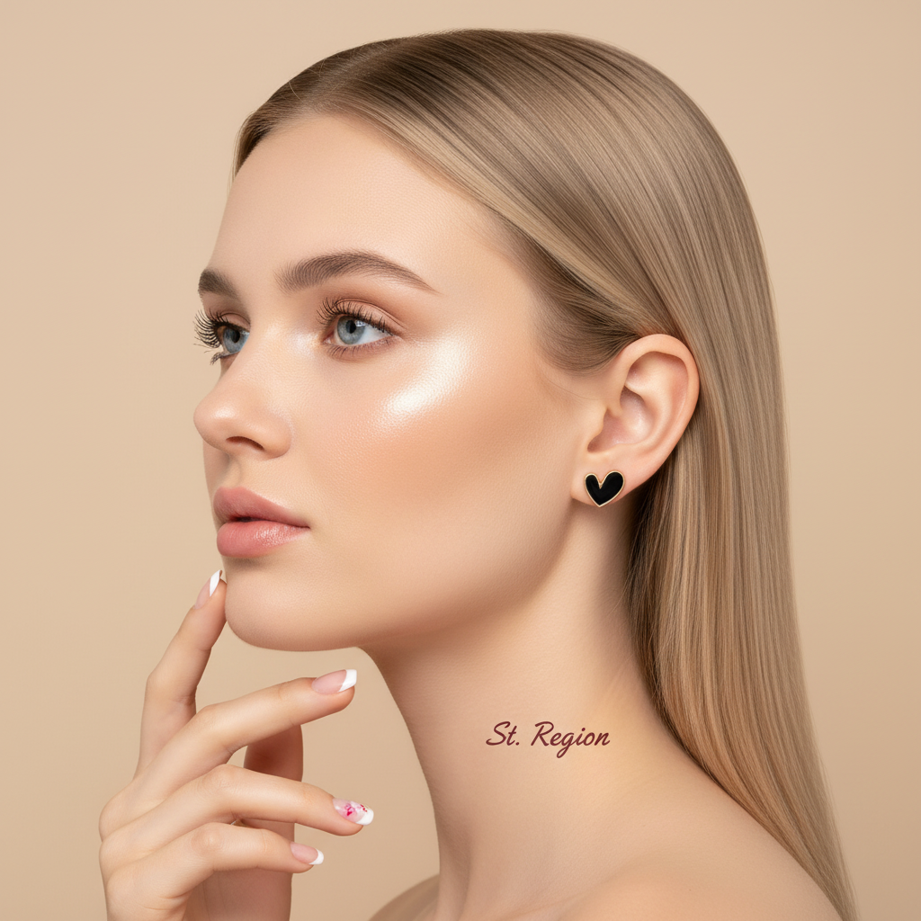 Black Enamel & 18K Gold-Plated Heart Stud Earrings - Street Region