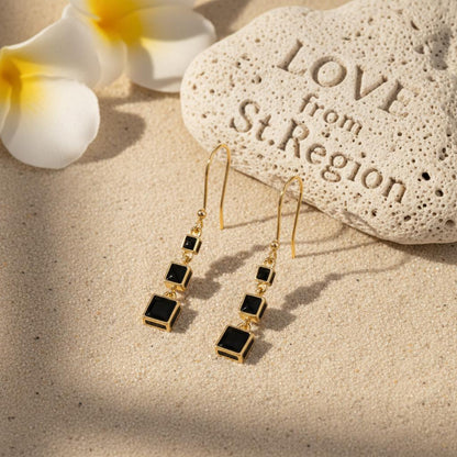 Black Enamel and 18K Gold-Plated Linked Cube Drop Earrings, gold drop earrings for women, lifestyle look