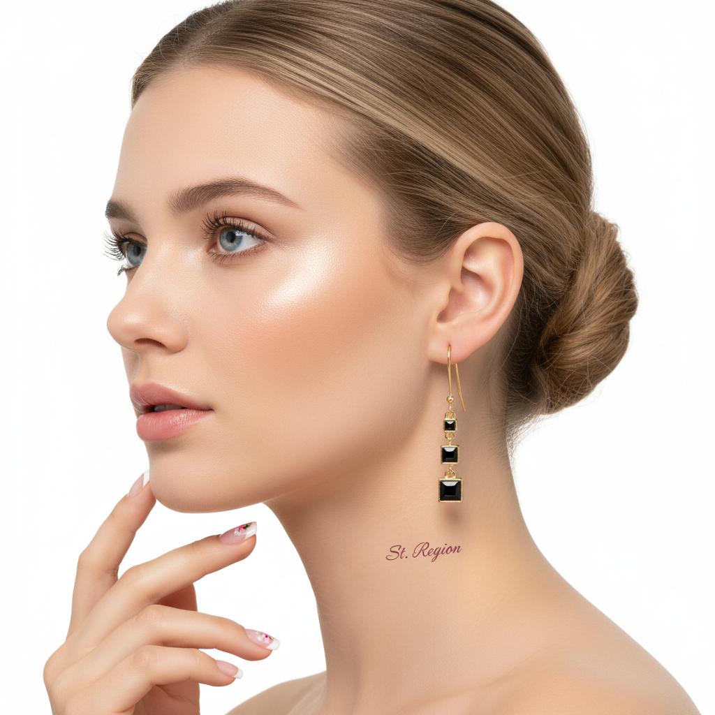 Black Enamel and 18K Gold-Plated Linked Cube Drop Earrings, gold drop earrings for women, styled look