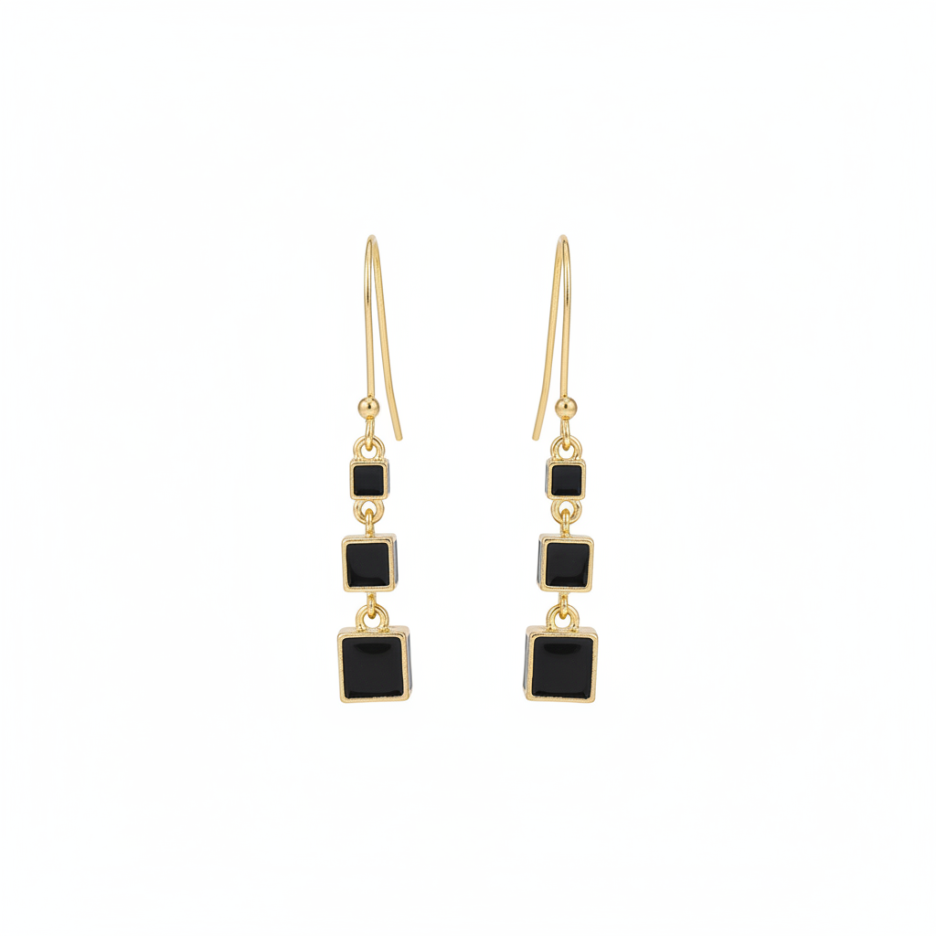 Black Enamel & 18K Gold-Plated Linked Cube Drop Earrings - Street Region