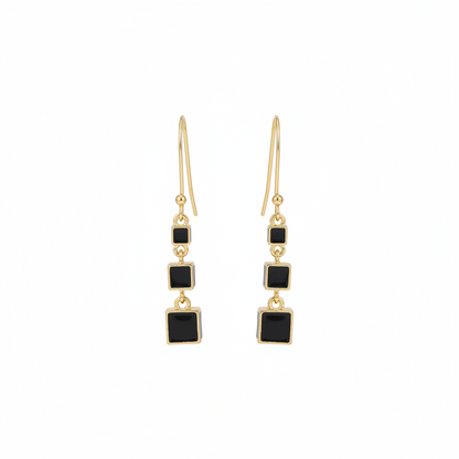 Black Enamel & 18K Gold-Plated Linked Cube Drop Earrings - Street Region