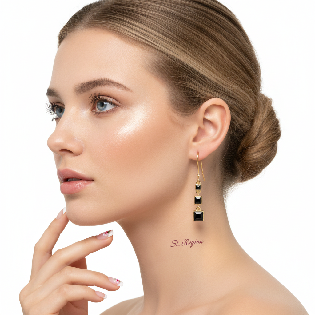 Black Enamel & 18K Gold-Plated Linked Cube Drop Earrings - Street Region