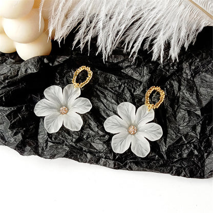 Cubic Zirconia and Acrylic 18K Gold-Plated Flower Drop Earrings, gold drop earrings for women, side view