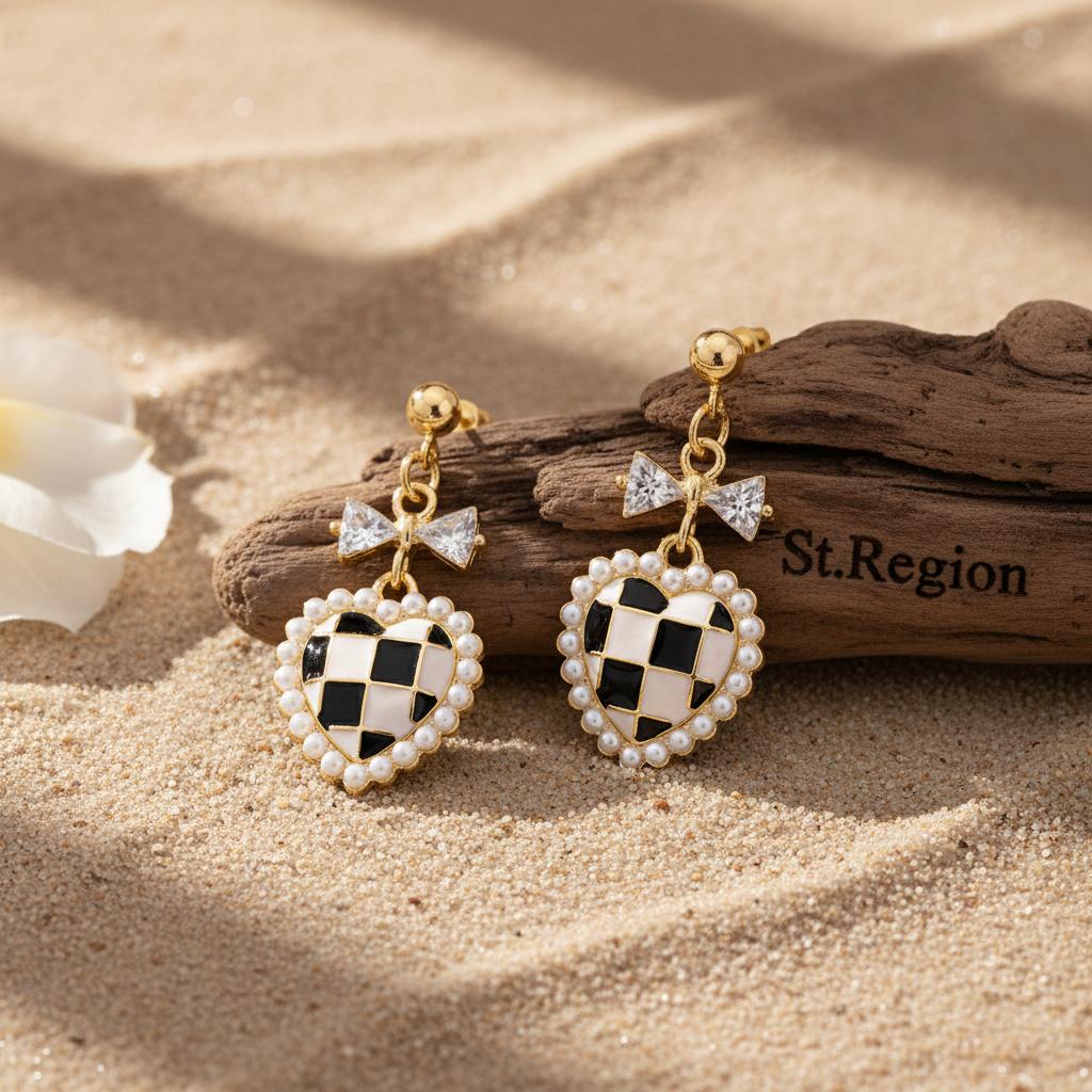 Black Enamel & Pearl 18K Gold-Plated Crystal-Accent Bow Heart Drop Earrings