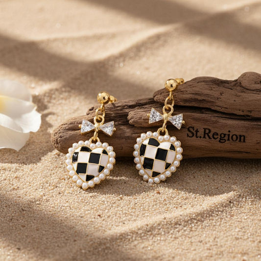 Black Enamel & Pearl 18K Gold-Plated Crystal-Accent Bow Heart Drop Earrings