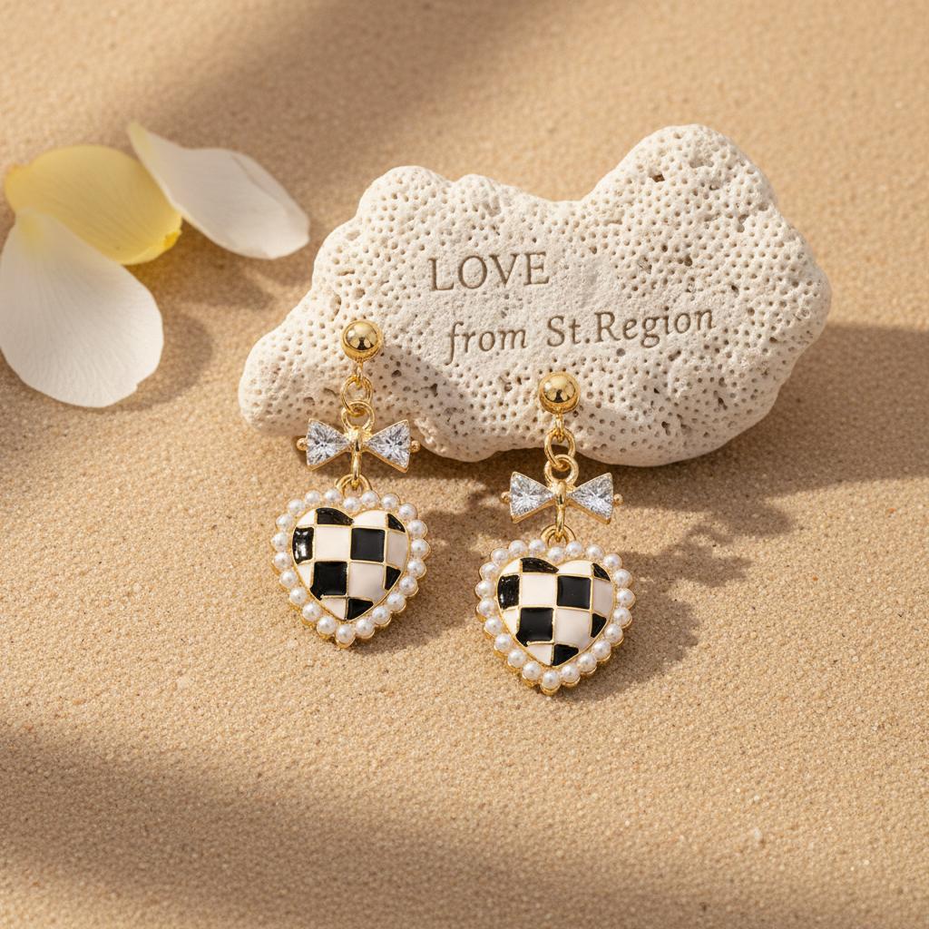 Black Enamel & Pearl 18K Gold-Plated Crystal-Accent Bow Heart Drop Earrings