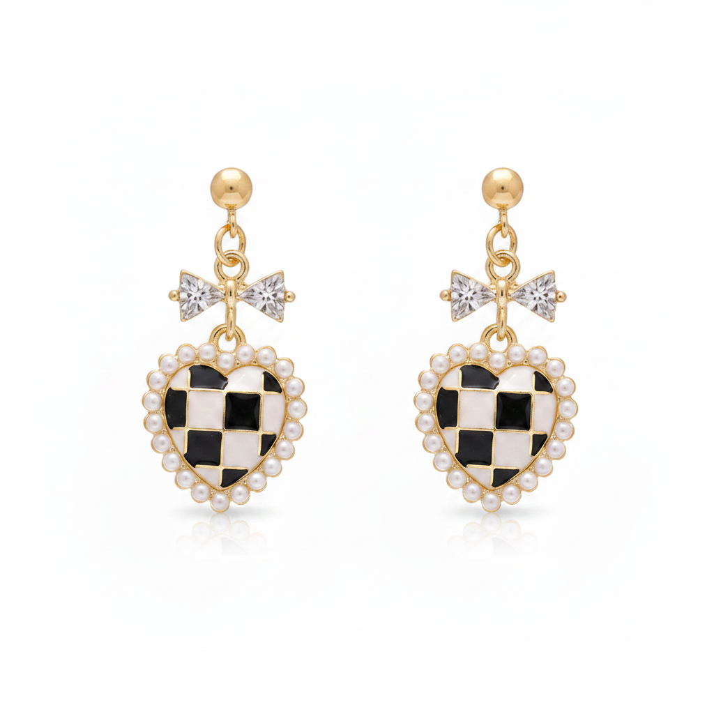 Black Enamel & Pearl 18K Gold-Plated Crystal-Accent Bow Heart Drop Earrings - Street Region