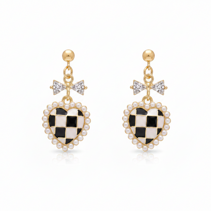 Black Enamel & Pearl 18K Gold-Plated Crystal-Accent Bow Heart Drop Earrings - Street Region
