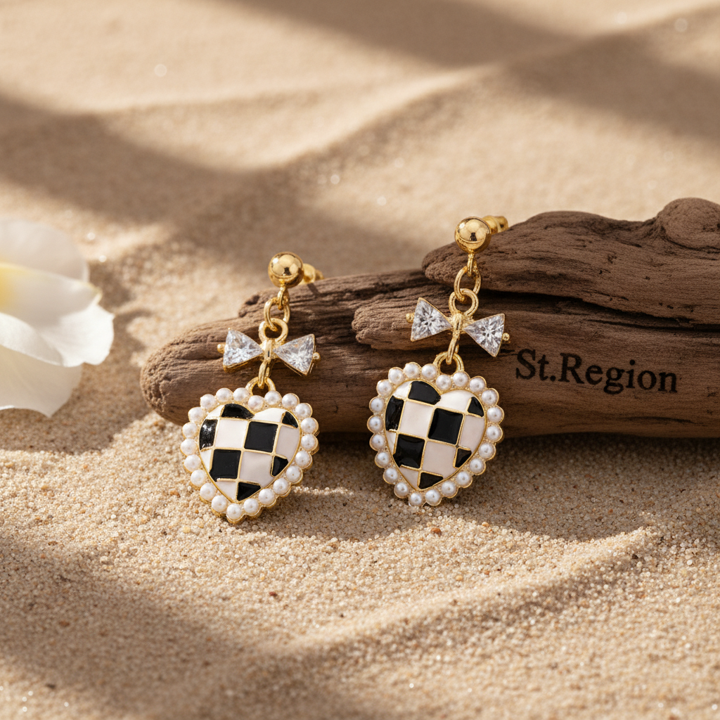 Black Enamel & Pearl 18K Gold-Plated Crystal-Accent Bow Heart Drop Earrings - Street Region
