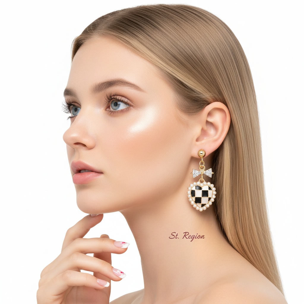 Black Enamel & Pearl 18K Gold-Plated Crystal-Accent Bow Heart Drop Earrings - Street Region