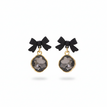 Black Crystal & 18K Gold-Plated Bow Diamond Drop Earrings - Street Region