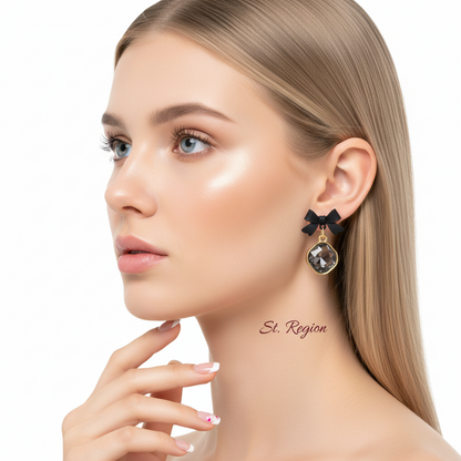 Black Crystal & 18K Gold-Plated Bow Diamond Drop Earrings - Street Region