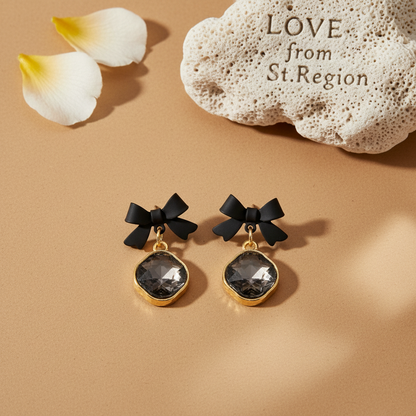 Black Crystal & 18K Gold-Plated Bow Diamond Drop Earrings - Street Region