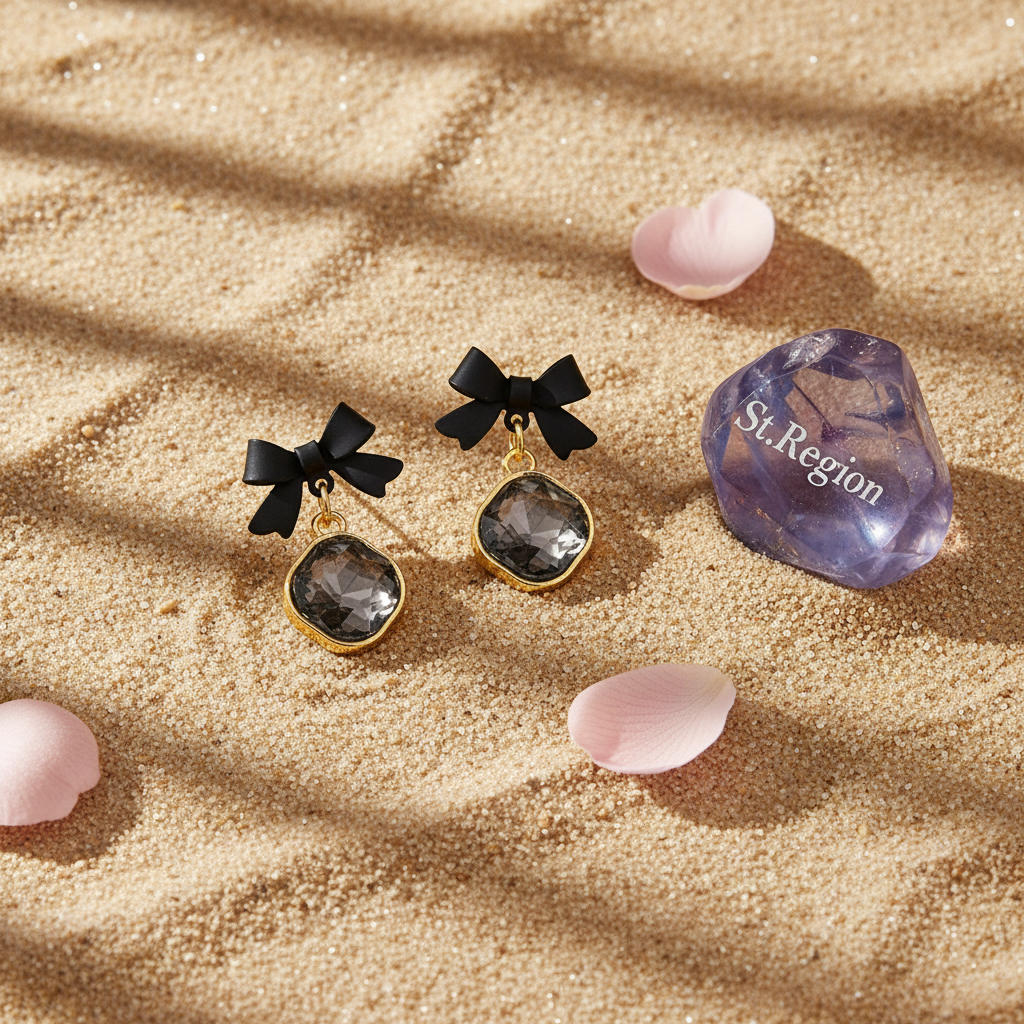 Black Crystal & 18K Gold-Plated Bow Diamond Drop Earrings - Street Region