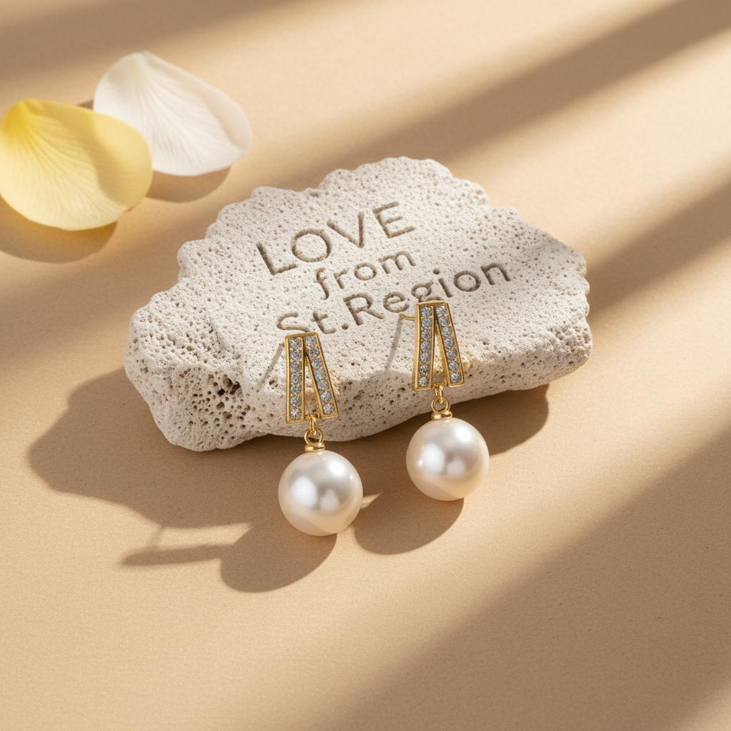 Pearl and Cubic Zirconia 18K Gold-Plated Geometric Drop Earrings, gold drop earrings for women, lifestyle look