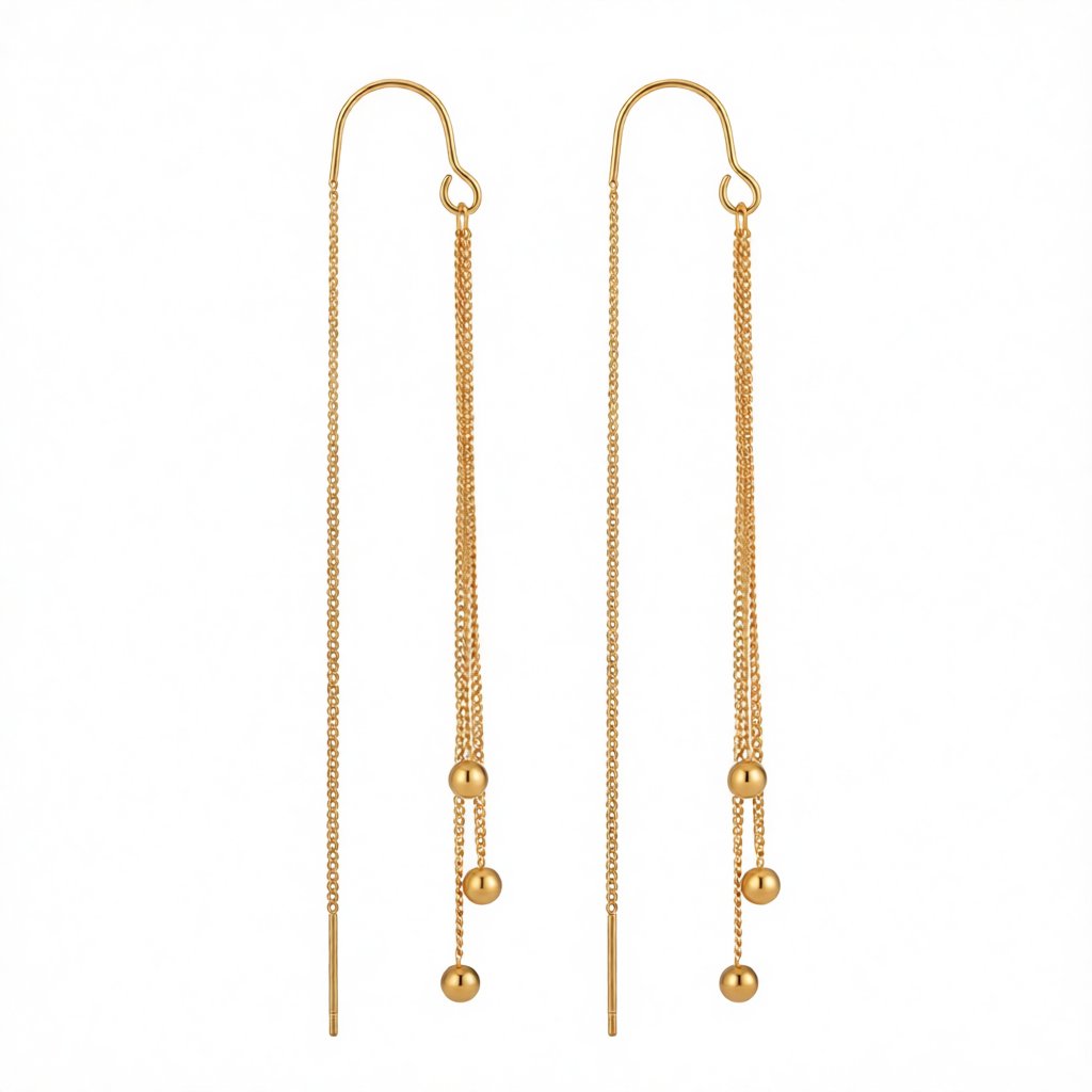18K Gold-Plated Beaded Threader Earrings, vintage-inspired design, side view
