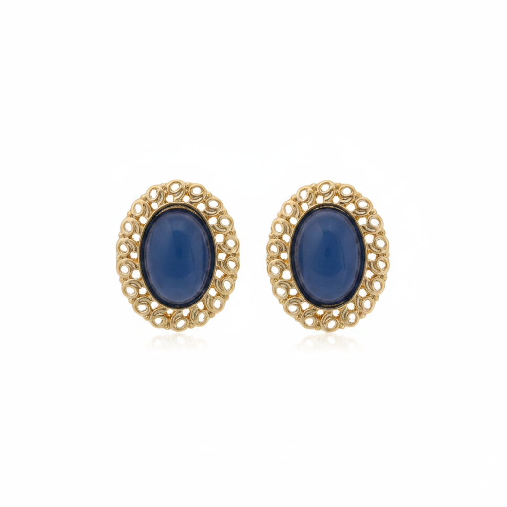 Blue & 18K Gold-Plated Openwork Oval Stud Earrings - Street Region