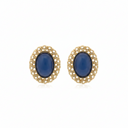 Blue & 18K Gold-Plated Openwork Oval Stud Earrings - Street Region