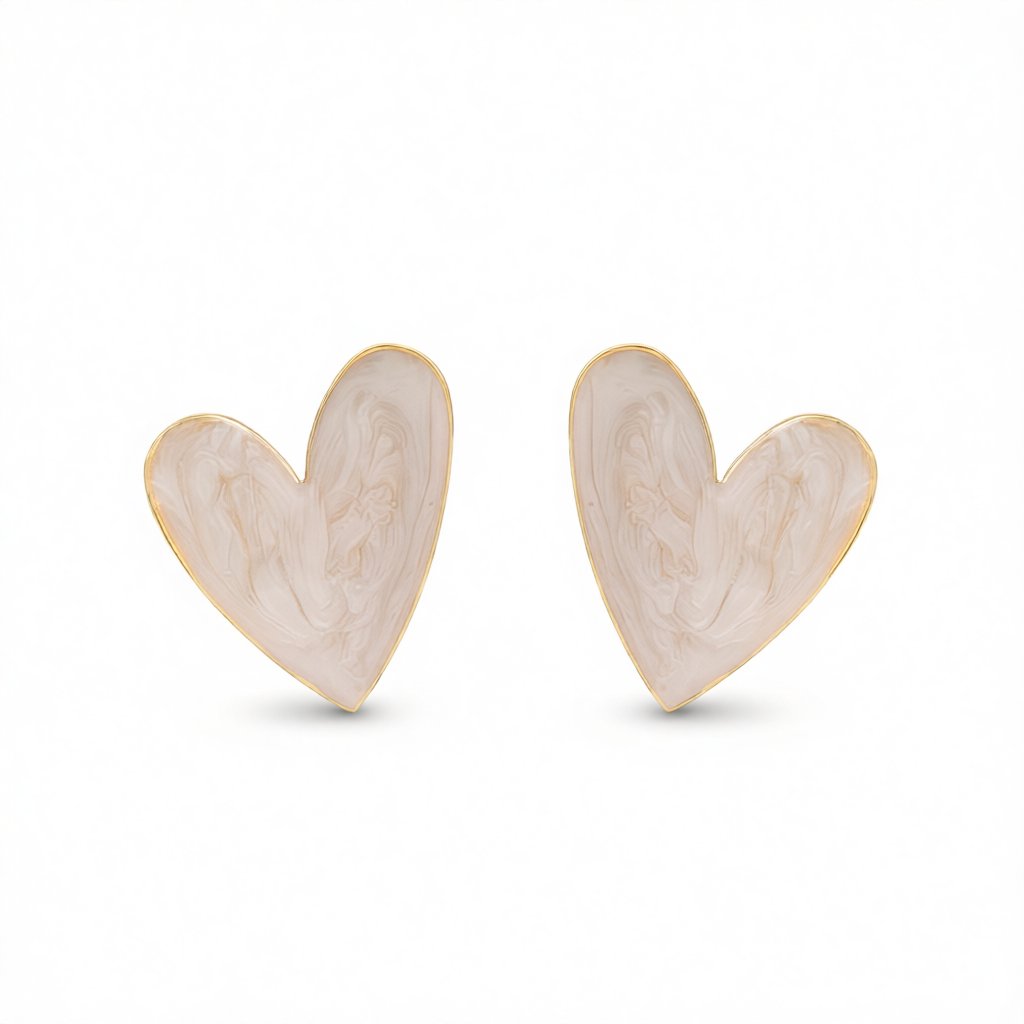 Blush Enamel and 18K Gold-Plated Heart Stud Earrings, gold stud earrings for women, everyday style, side view