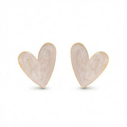Blush Enamel and 18K Gold-Plated Heart Stud Earrings, gold stud earrings for women, everyday style, side view