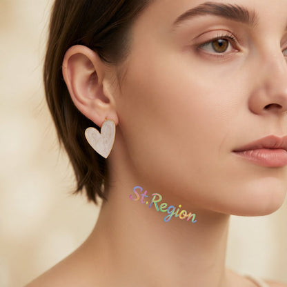 Blush Enamel and 18K Gold-Plated Heart Stud Earrings, gold stud earrings for women, everyday style, styled look