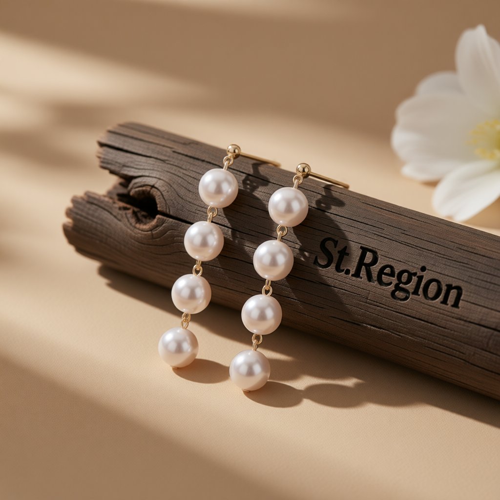 Pearl and 18K Gold-Plated Linked-Ball Drop Earrings, gold drop earrings for women, dainty minimalist design, front view