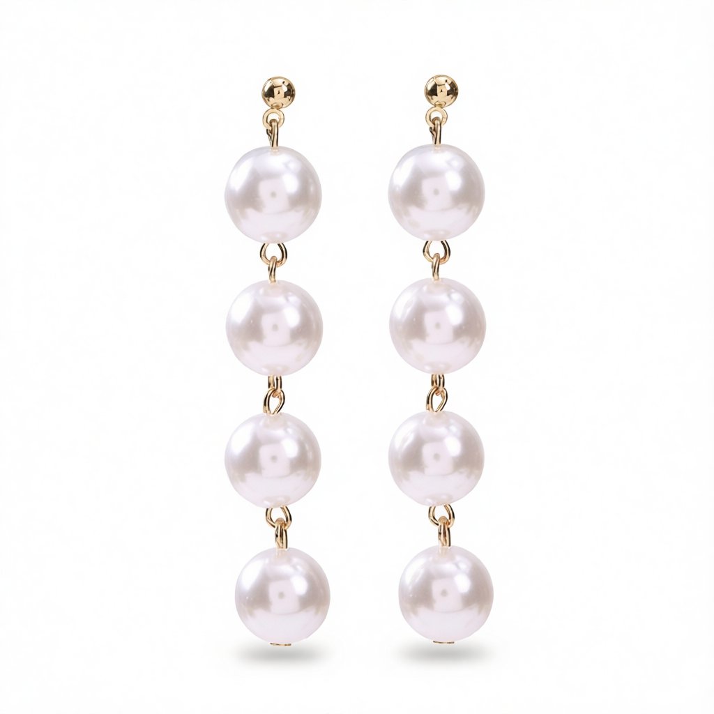 Pearl and 18K Gold-Plated Linked-Ball Drop Earrings, gold drop earrings for women, dainty minimalist design, side view