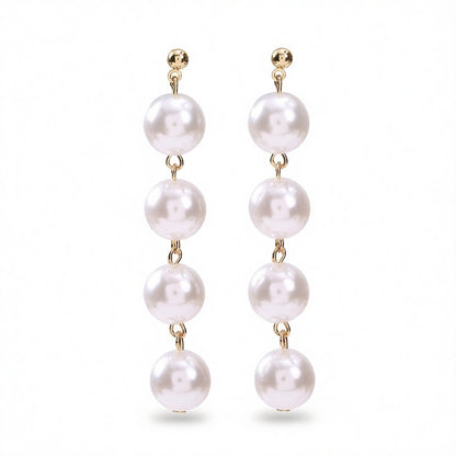 Pearl and 18K Gold-Plated Linked-Ball Drop Earrings, gold drop earrings for women, dainty minimalist design, side view