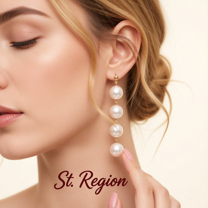 Pearl and 18K Gold-Plated Linked-Ball Drop Earrings, gold drop earrings for women, dainty minimalist design, styled look