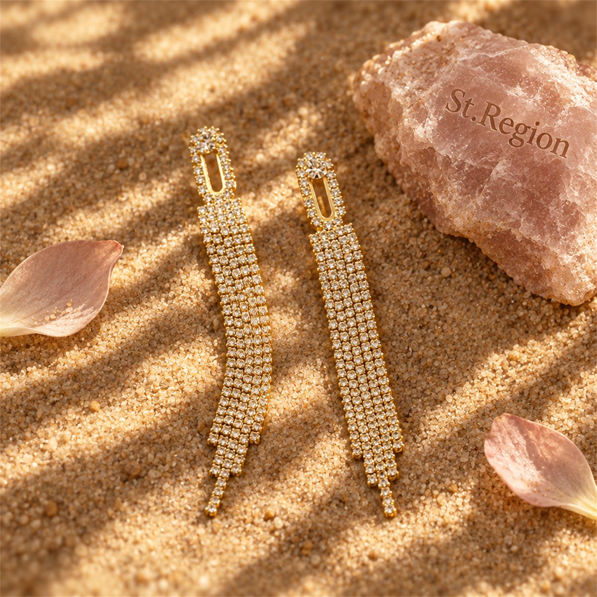 Cubic Zirconia and 18K Gold-Plated Oval Tassel Drop Earrings, gold drop earrings for women, everyday style, detail close-up